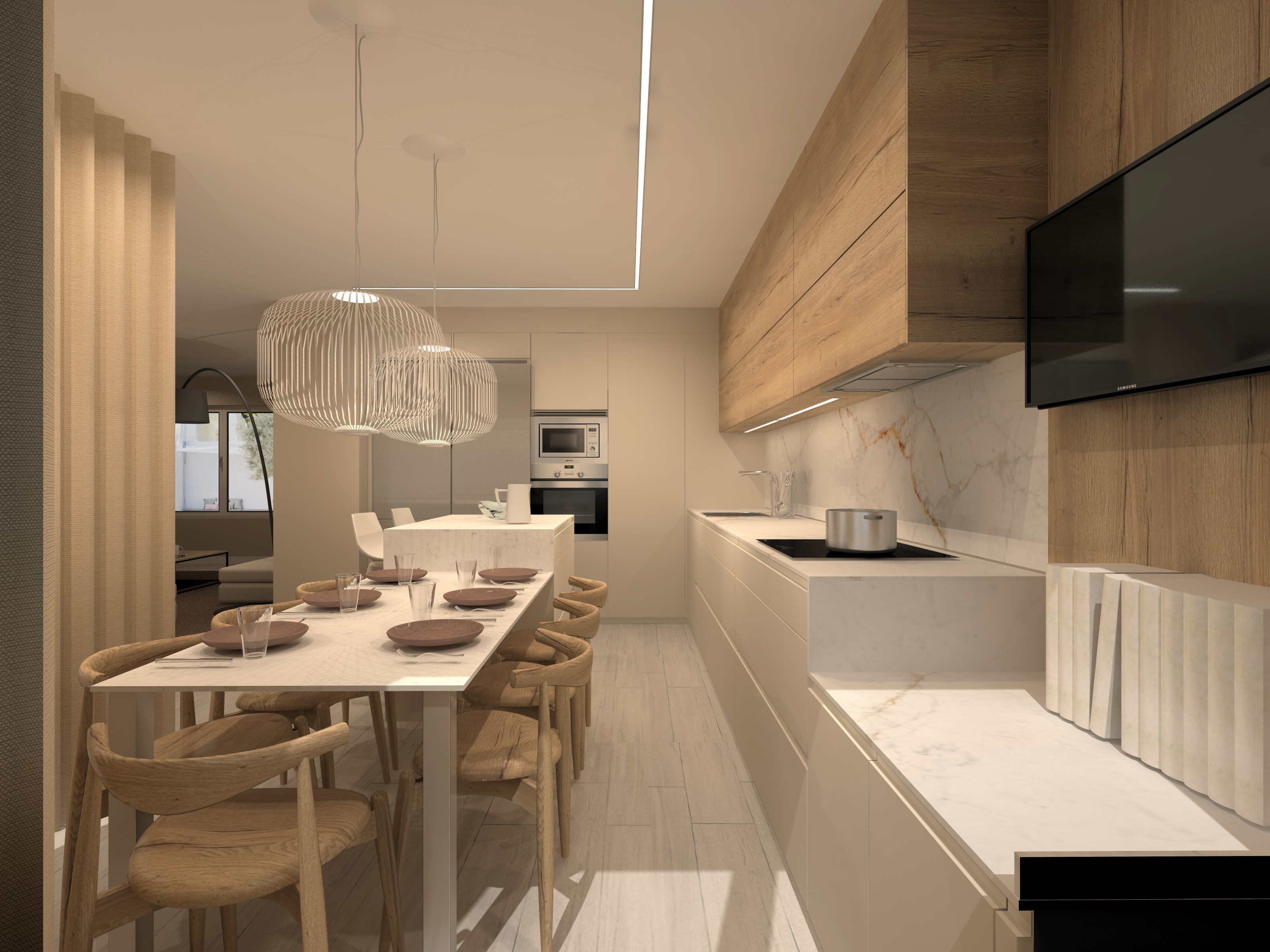 Cocina Santos Blanca con Isla | Docrys & DC