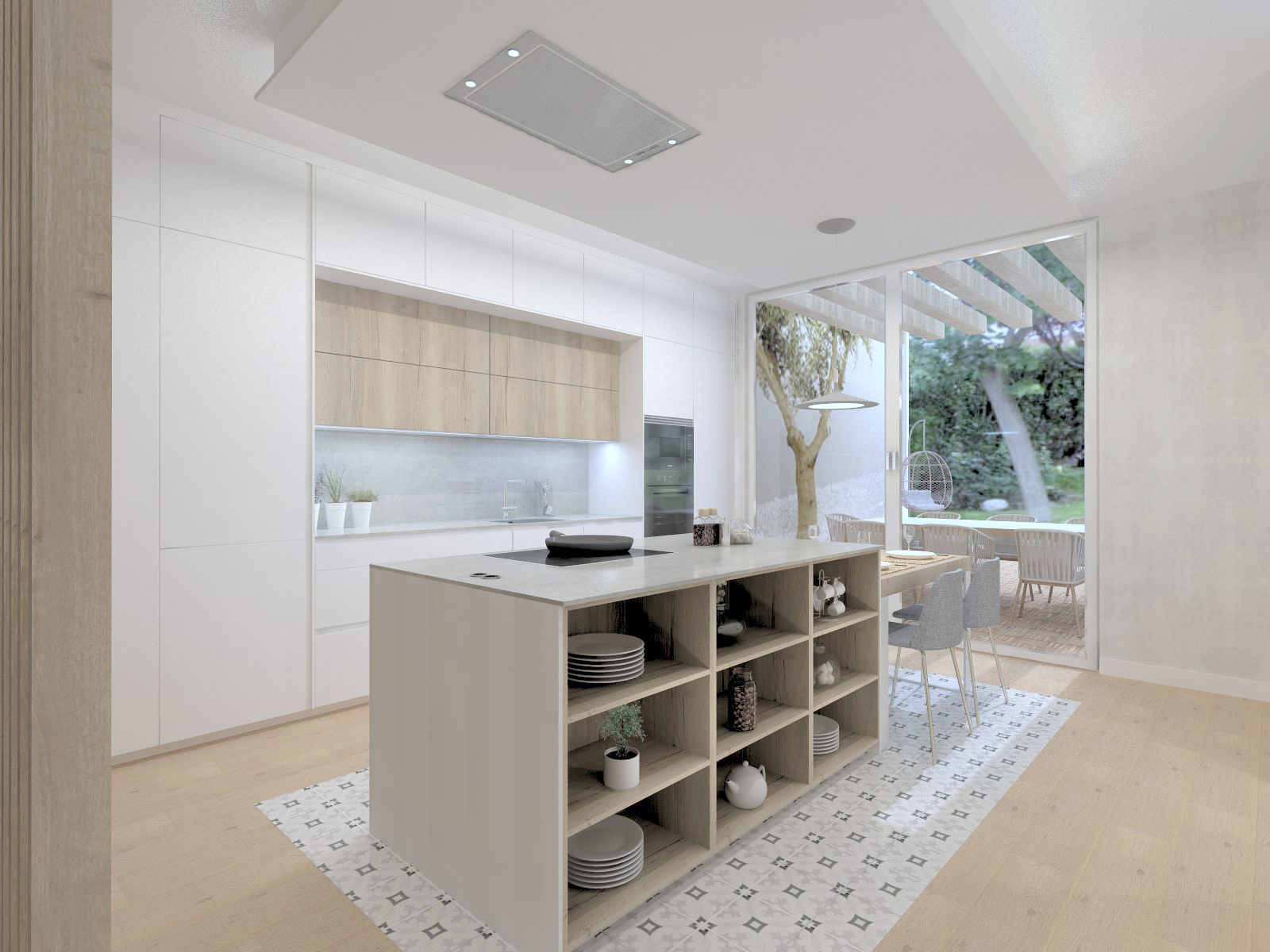 Cocina Santos con Isla en Blanco y Roble | Docrys & DC