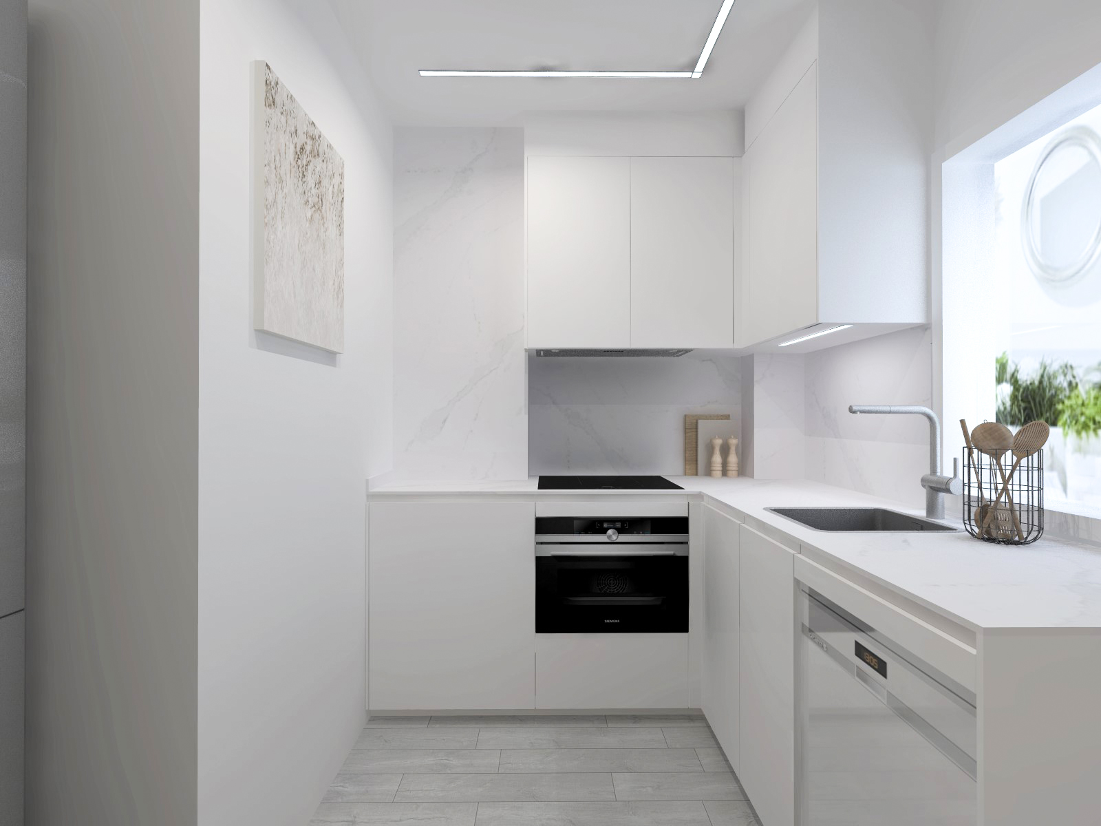 Cocina Santos blanca con encimera blanca