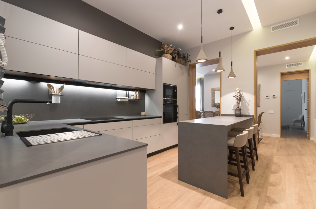 Cocina Santos gris con peninsula