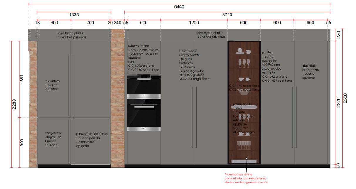 plano cocina con dos frentes