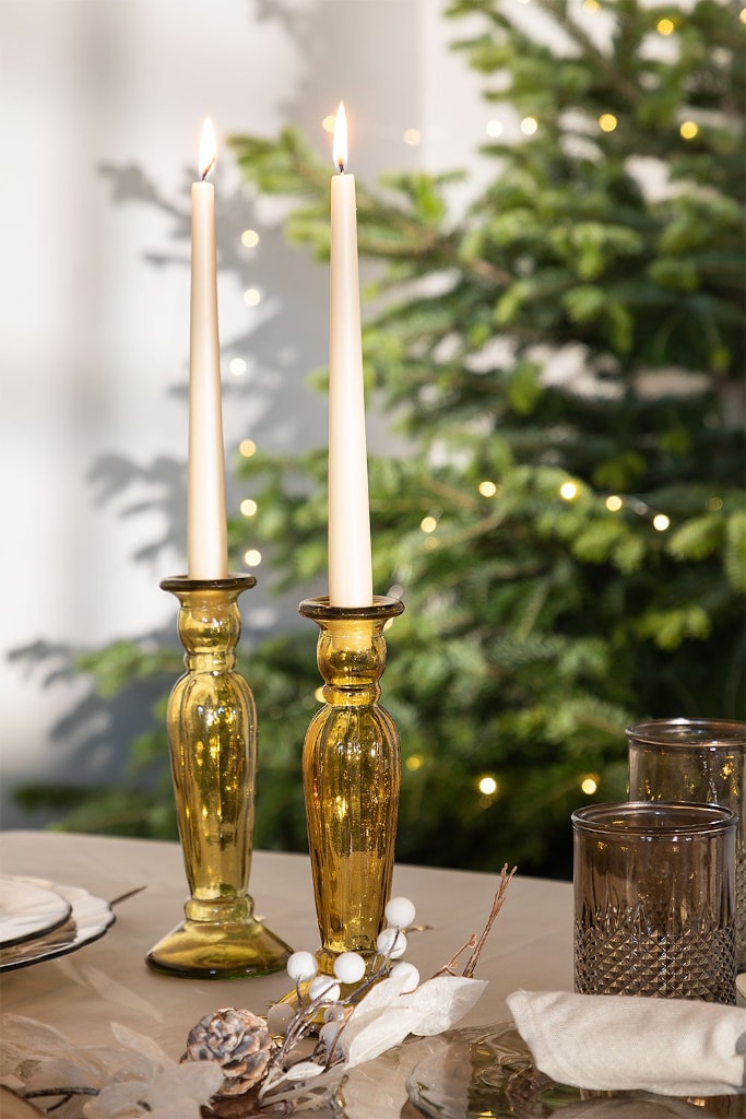 Decoración mesa de navidad con candelabros