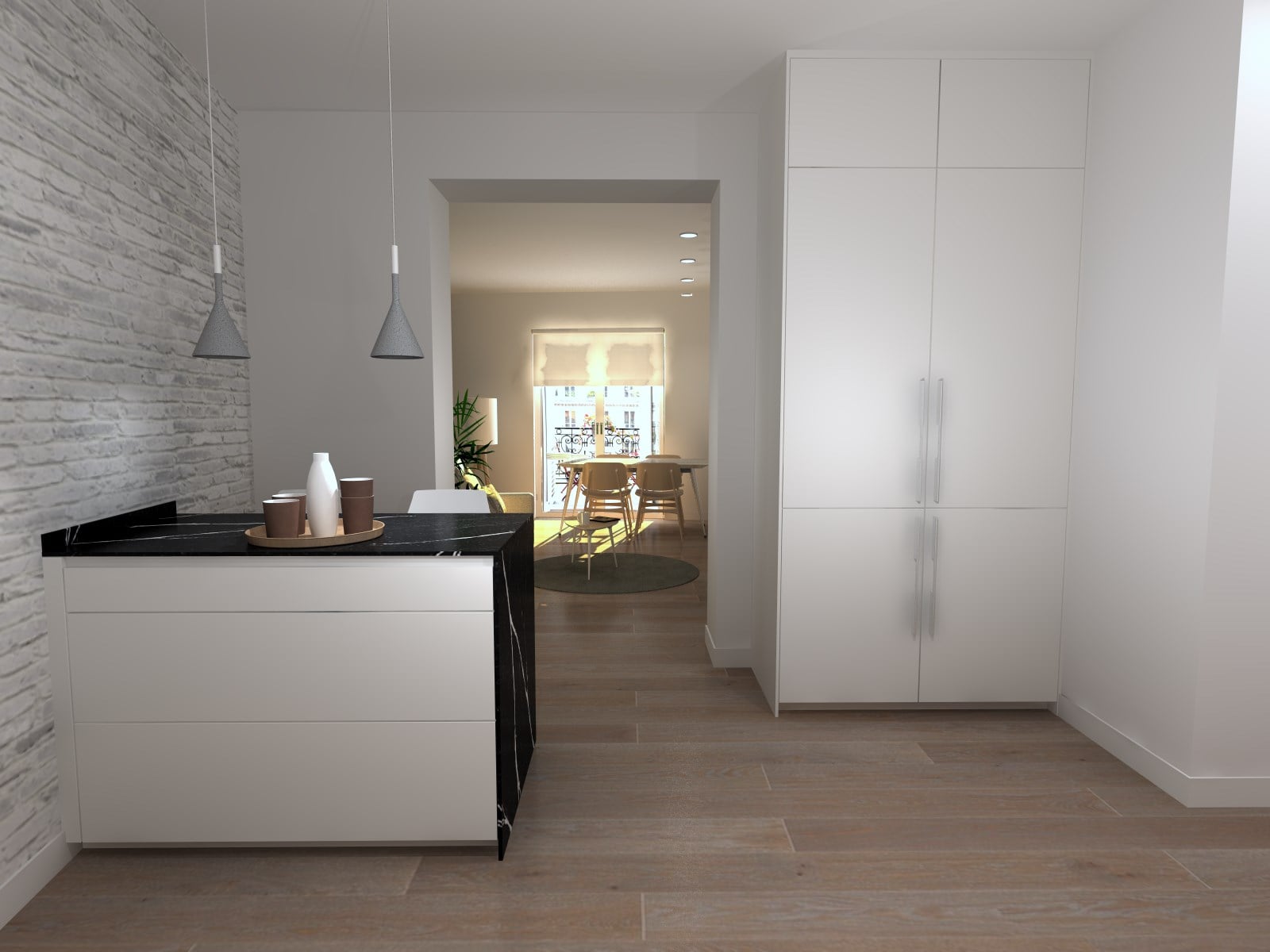 Cocina pequeña moderna con isla