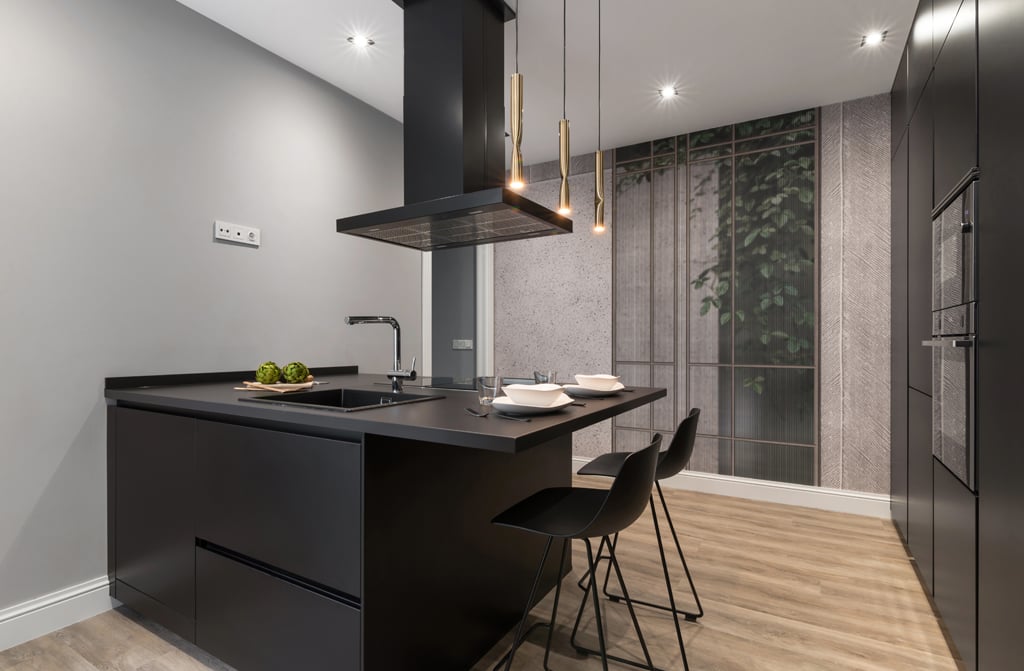 Cocina Negra con Península Santos