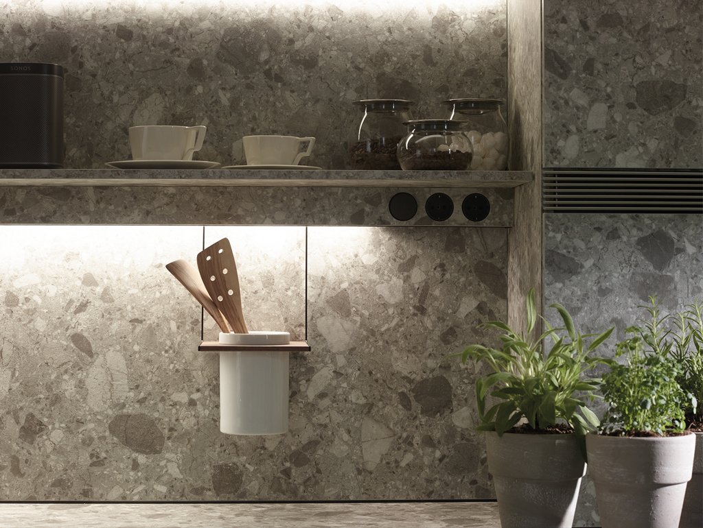 Cocina Santos Acabado Pétreo, Ceppo Di Gré y Marmol Gris