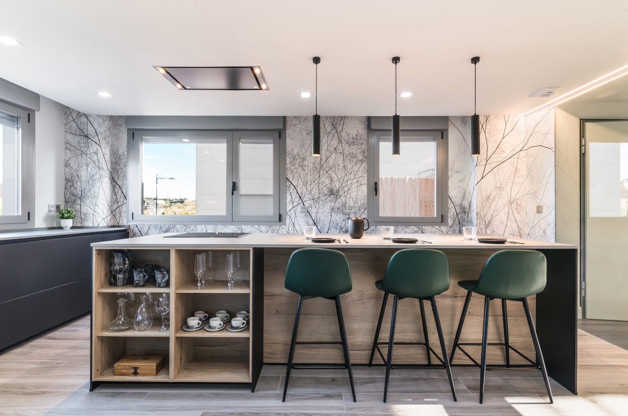 Isla cocina Santos negro seda