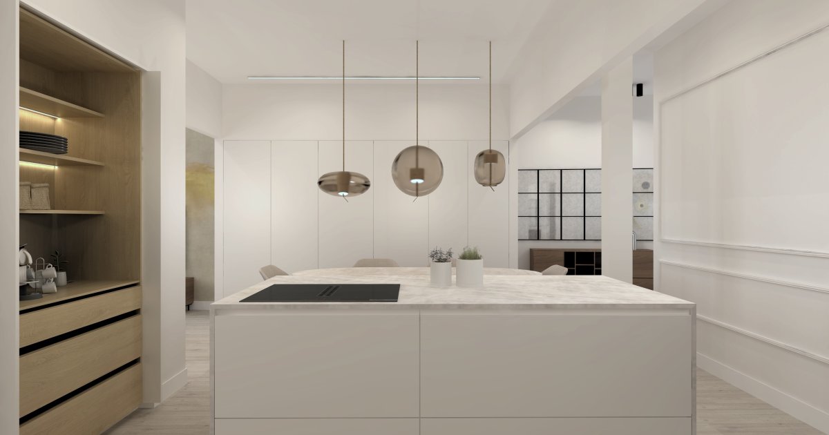 Cocina abierta al salón con isla: diseño contemporáneo y funcional
