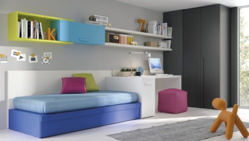 JJP Dormitorio Cama Arrastre con escritorio, estantería y armario