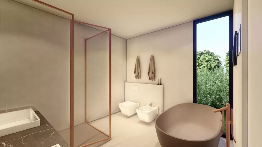 diseño de baño con ducha y bañera