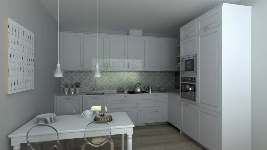 Aravaca | Cocina Santos | Modelo Epoca Laca Gris Nube | Encimera Silestone Lagoon 