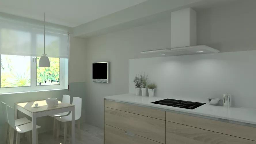 Aravaca | Cocina Santos | Modelo Minos Estratificado Roble Barrica | Encimera Silestone Blanco Suede