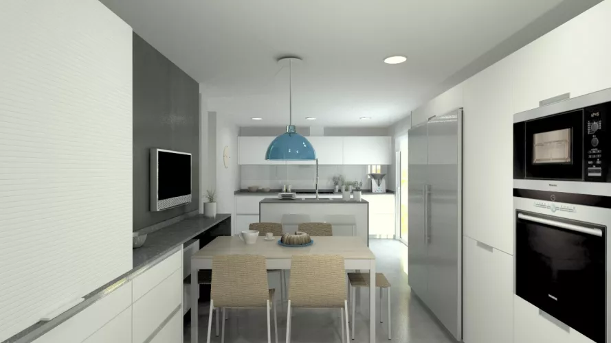 Cocina Santos Line Laminado Seda Blanco  - COMPAC DARK CONCRETE