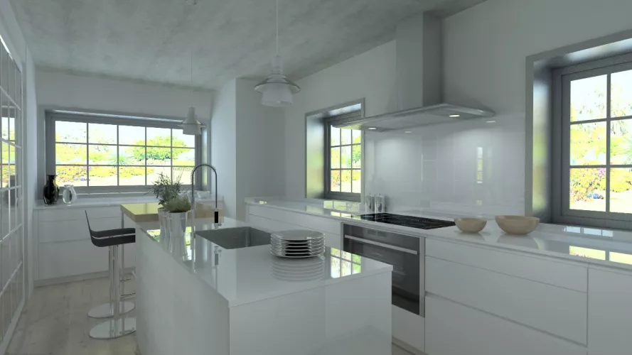 Aravaca | Cocina Santos | Modelo Line Laminado Blanco | Encimera Silestone Blanco 