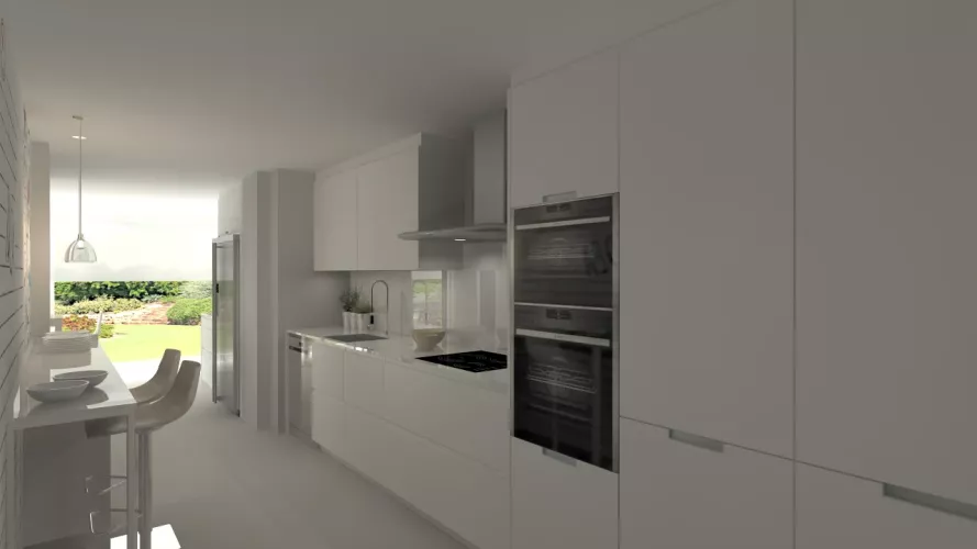 Aravaca | Cocina Santos | Modelo Line L Blanco Seda | Encimera Silestone Blanco