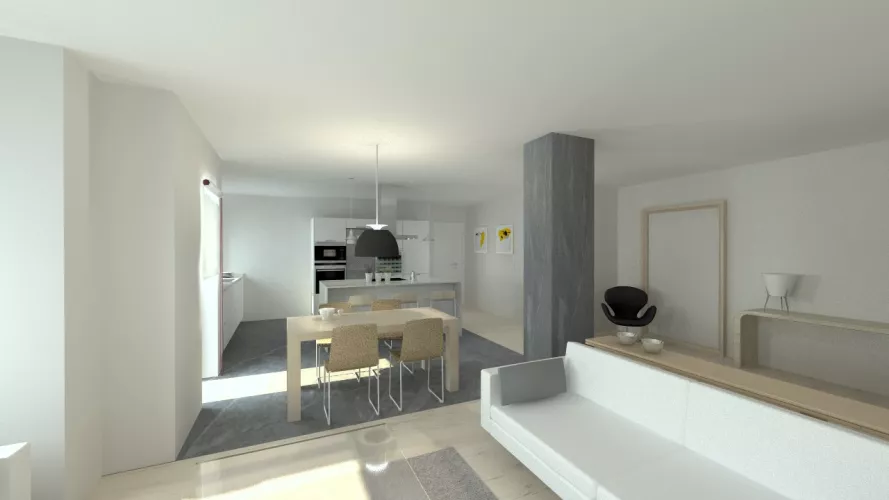 Aravaca | Cocina Santos | Modelo Minos Line Estratificado Gris Nube | Encimera Granito Warwick