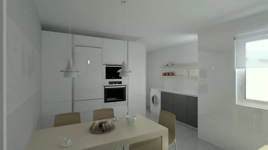 Aravaca | Cocina Santos | Modelo Line Laminado Seda Blanco y Estratificado Gris | Encimera Silestone Blanco