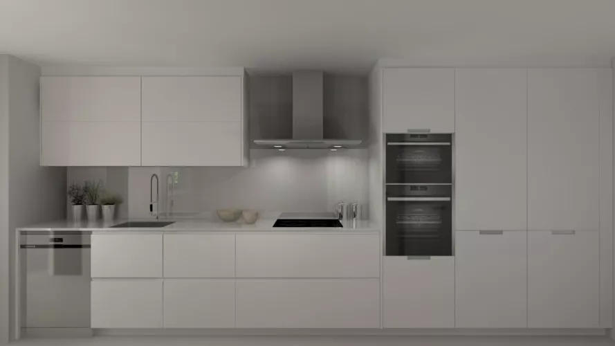 Aravaca | Cocina Santos | Modelo Line L Blanco Seda | Encimera Silestone Blanco