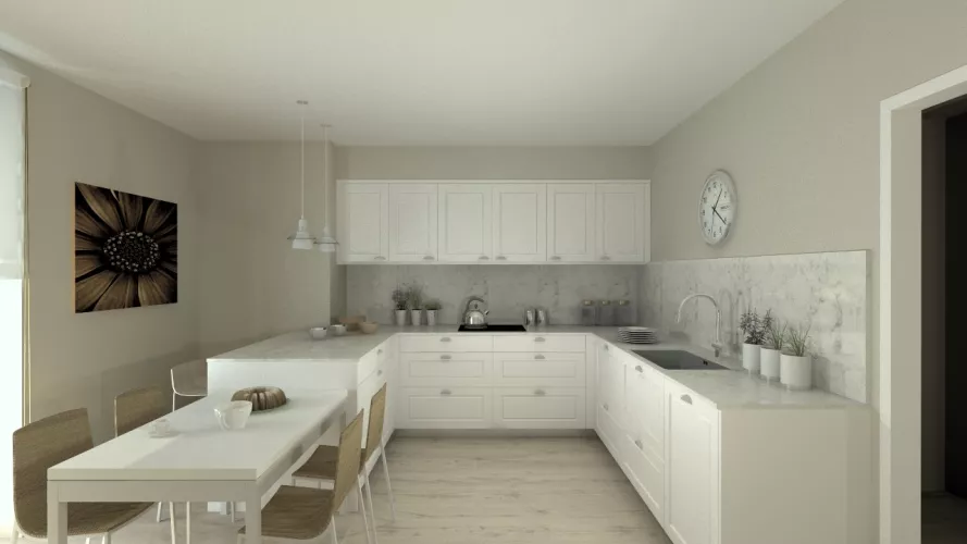 Aravaca | Cocina Santos | Modelo Epoca Laca Seda Blanca | Encimera Silestone Lagoon