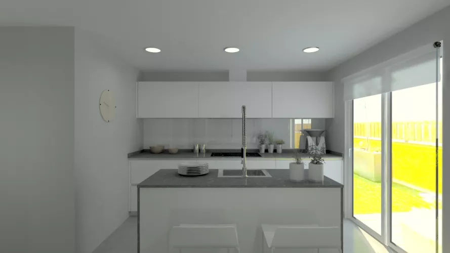 Cocina Santos Line Laminado Seda Blanco  - COMPAC DARK CONCRETE