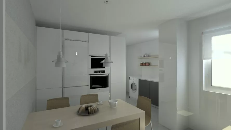 Aravaca | Cocina Santos | Modelo Line Laminado Seda Blanco y Estratificado Gris | Encimera Silestone Blanco