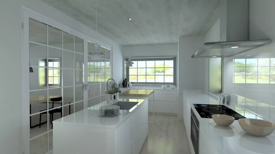 Aravaca | Cocina Santos | Modelo Line Laminado Blanco | Encimera Silestone Blanco 