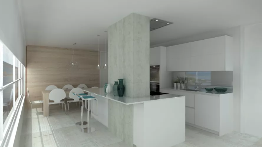 Madrid | Cocina Santos | Modelo Line E Blanco | Encimera Silestone Blanco Zeus