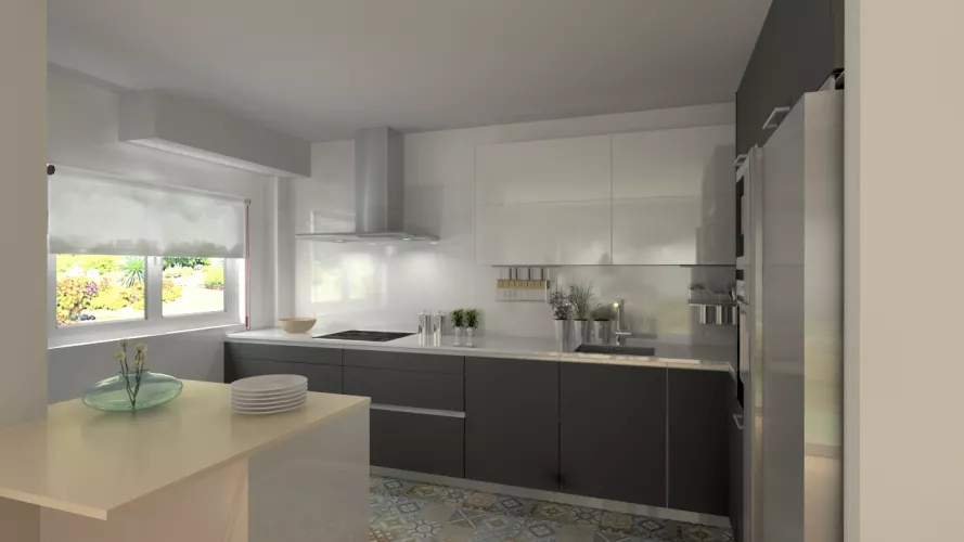 Madrid | Cocina Santos | Modelo Line E Gris y Line L Blanco | Encimera Silestone Blanco 