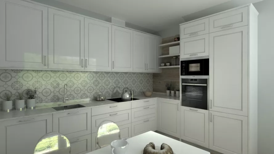 Aravaca | Cocina Santos | Modelo Epoca Laca Gris Nube | Encimera Silestone Lagoon 