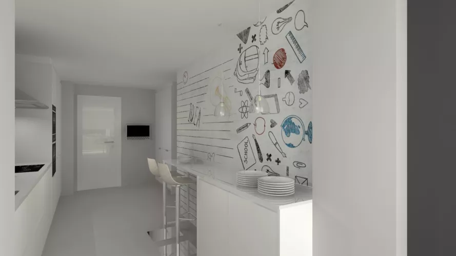 Aravaca | Cocina Santos | Modelo Line L Blanco Seda | Encimera Silestone Blanco