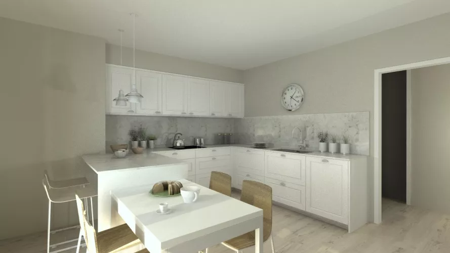 Aravaca | Cocina Santos | Modelo Epoca Laca Seda Blanca | Encimera Silestone Lagoon