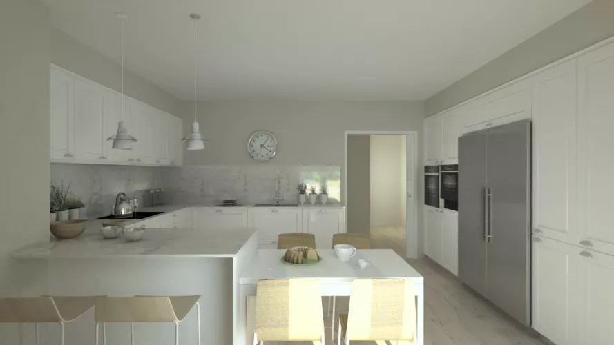 Aravaca | Cocina Santos | Modelo Epoca Laca Seda Blanca | Encimera Silestone Lagoon