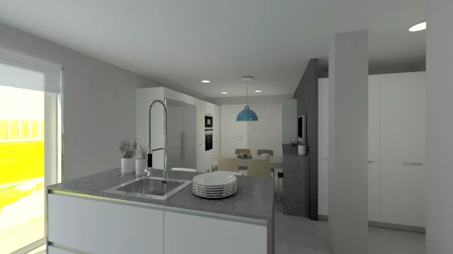 Cocina Santos Line Laminado Seda Blanco  - COMPAC DARK CONCRETE