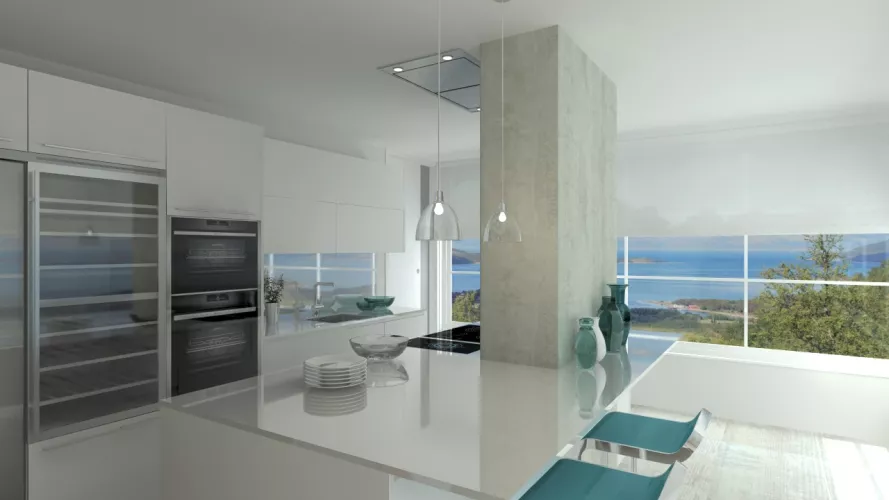 Madrid | Cocina Santos | Modelo Line E Blanco | Encimera Silestone Blanco Zeus