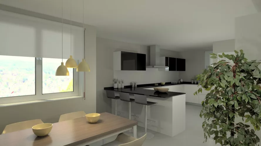 Aravaca | Cocina Santos | Modelo Line E Blanco | Encimera Granito Negro