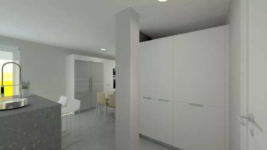 Cocina Santos Line Laminado Seda Blanco  - COMPAC DARK CONCRETE