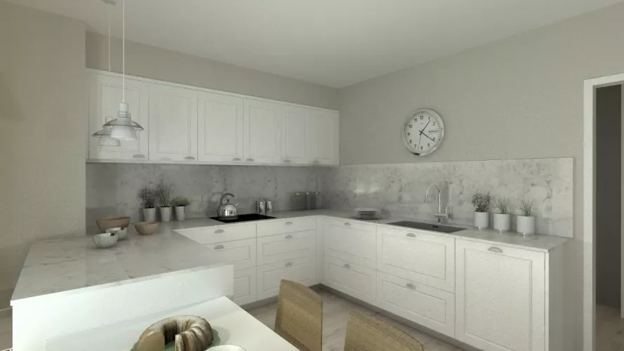 Aravaca | Cocina Santos | Modelo Epoca Laca Seda Blanca | Encimera Silestone Lagoon