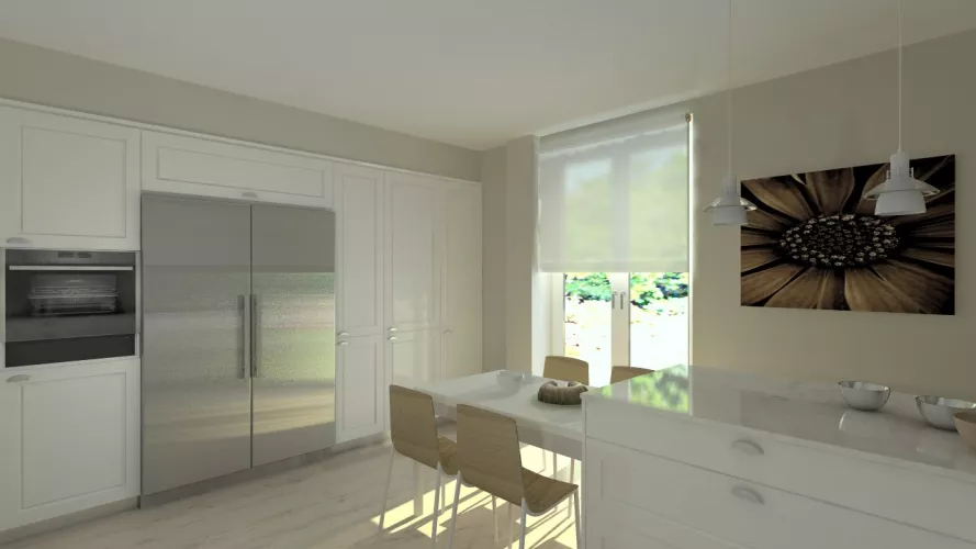 Aravaca | Cocina Santos | Modelo Epoca Laca Seda Blanca | Encimera Silestone Lagoon