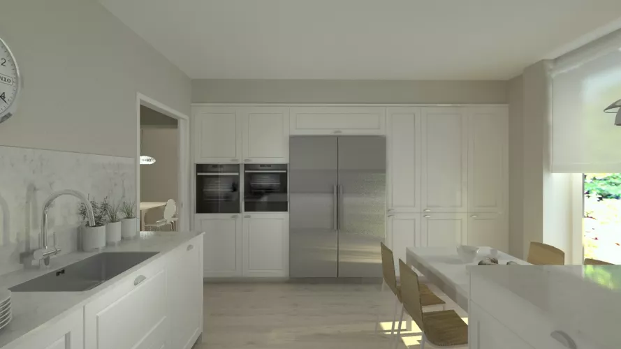 Aravaca | Cocina Santos | Modelo Epoca Laca Seda Blanca | Encimera Silestone Lagoon