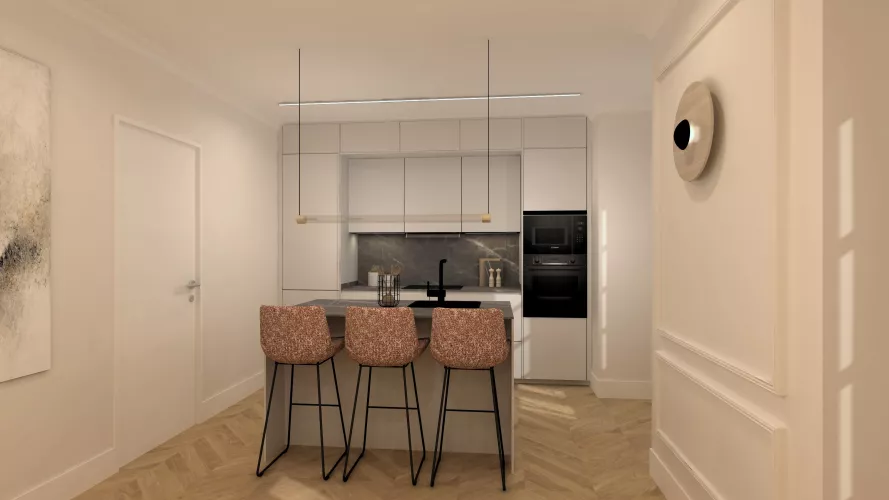 Cocina elegante en tonos neutros en Madrid