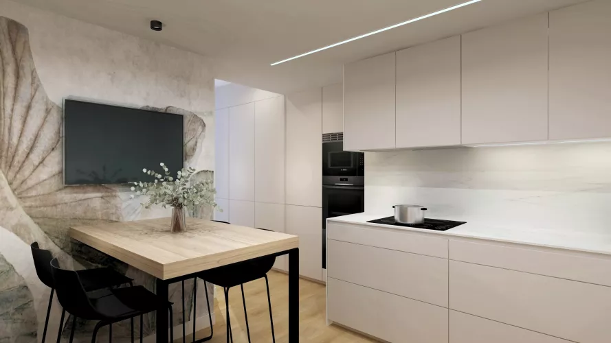 Una cocina contemporánea de líneas puras y atmósfera serena