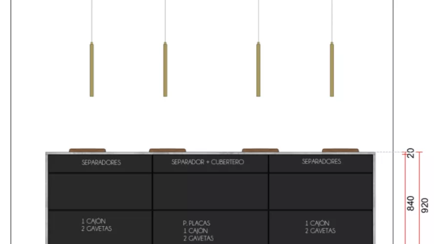 Plano Cocina Santos negra con isla