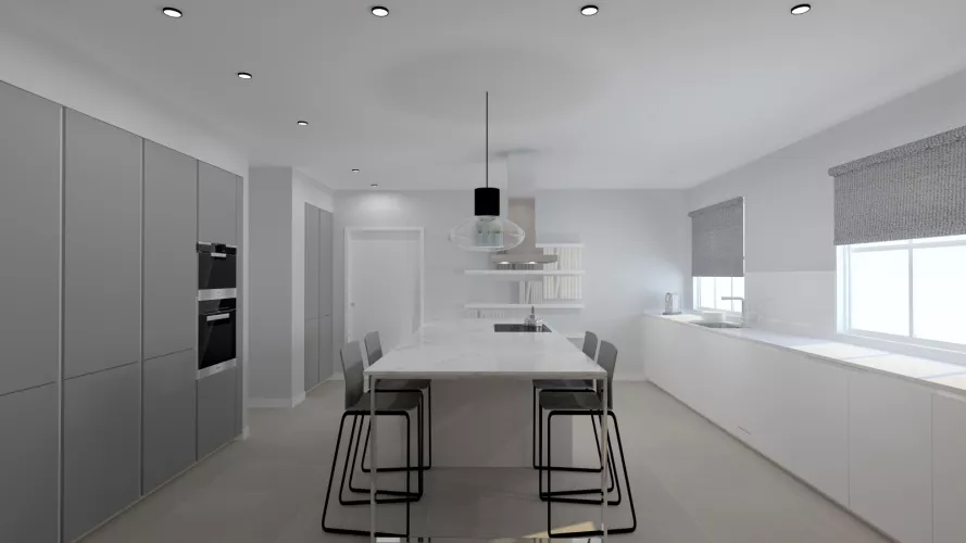 Cocina Santos Plataforma E en Blanco Innsbruck y Gris Visón Seda con isla central