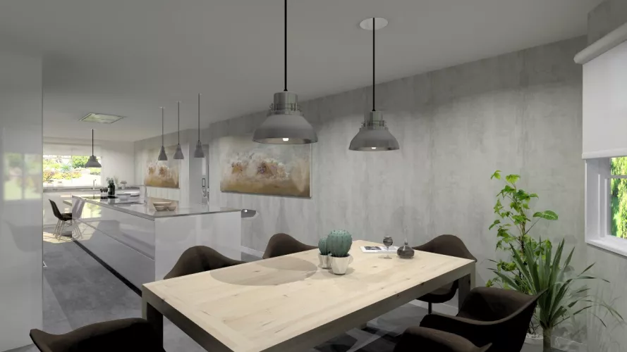 Aravaca | Cocina Santos | Modelo Line Lamanado Blanco Polar Brillo | Encimera Silestone Grey Amazon