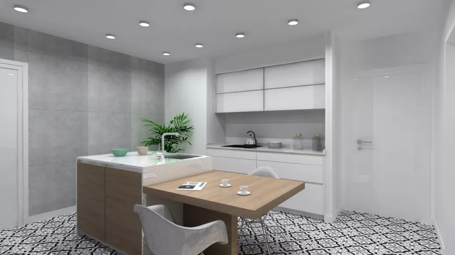 Aravaca | Cocina Santos | Modelo Line Estratificado Blanco y Roble | Encimera Silestone Blanco