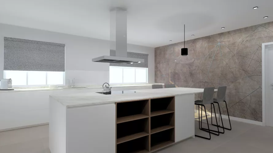 Cocina Santos Plataforma E en Blanco Innsbruck y Gris Visón Seda con isla central
