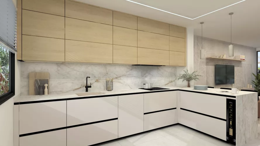 Cocina contemporánea cálida: diseño sereno y natural