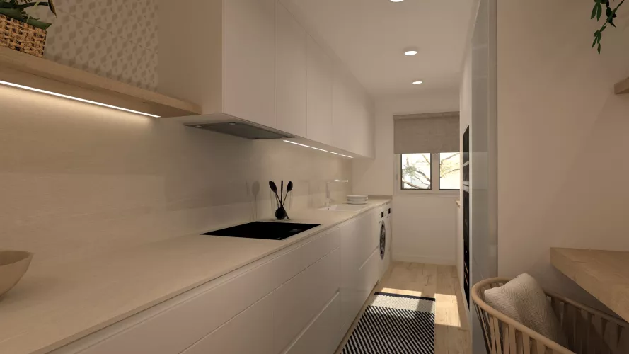 Cocinas Santos en color Blanco Sapporo seda con material estratificado, modelo Fine, plataforma D.