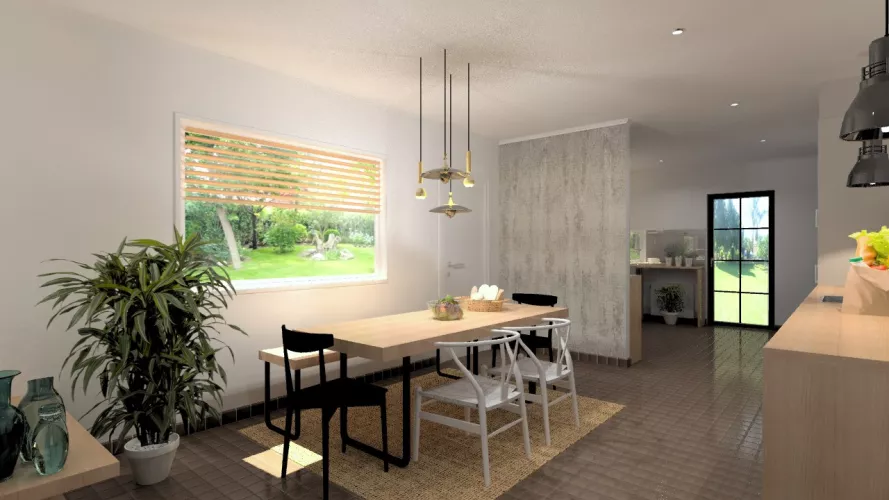 Aravaca | Cocina Santos | Modelo Seda Laminado Gris Arena | Encimera Haya Natural