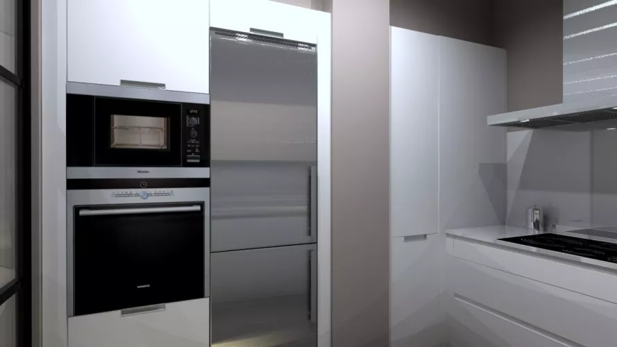 Aravaca | Cocina Santos | Modelo Line Estratificado Blanco y Fresno | Encimera Silestone Blanco