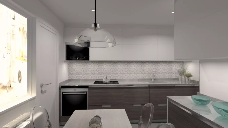 Aravaca | Cocina Santos | Modelo Line Roble Grisaceo y Blanco | Encimera Silestone Kensho